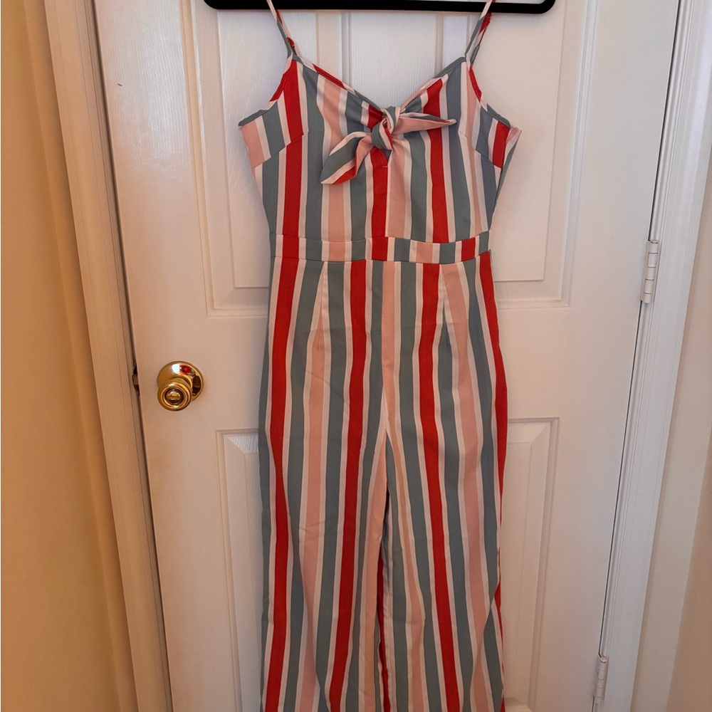 Romeo & Juliet Couture Red and Blue Striped Jumpsuit